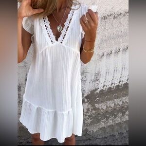 White Lace Trim Dress